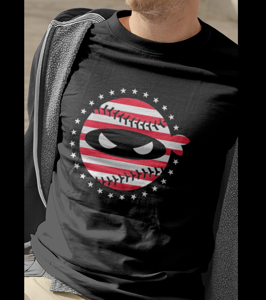 Pitching Ninja USA Flag Baseball Style Stars And Stripes T-Shirt
