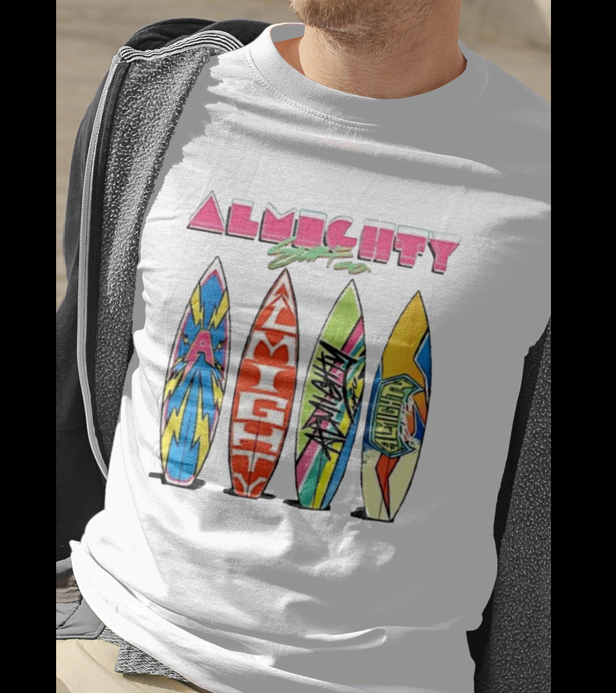 Almighty Surfs Up Collection Vibrant Surfboards T-Shirt