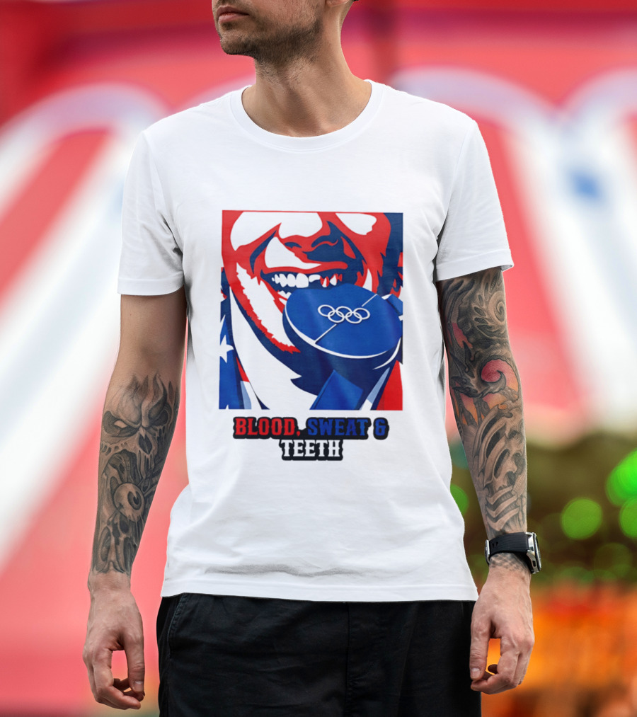 Blood Sweat Teeth Jack Hughes USA Olympic Hockey Gold Medal Champs T-Shirt