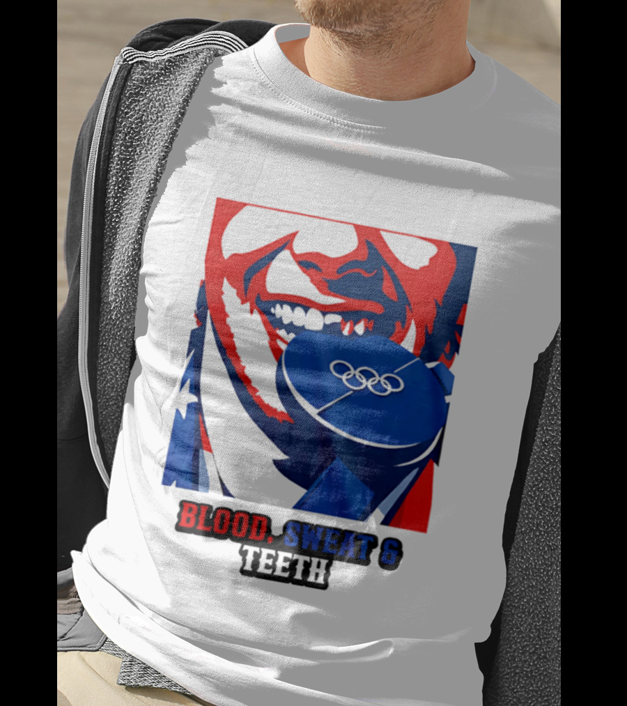 Blood Sweat Teeth Jack Hughes USA Olympic Hockey Gold Medal Champs T-Shirt