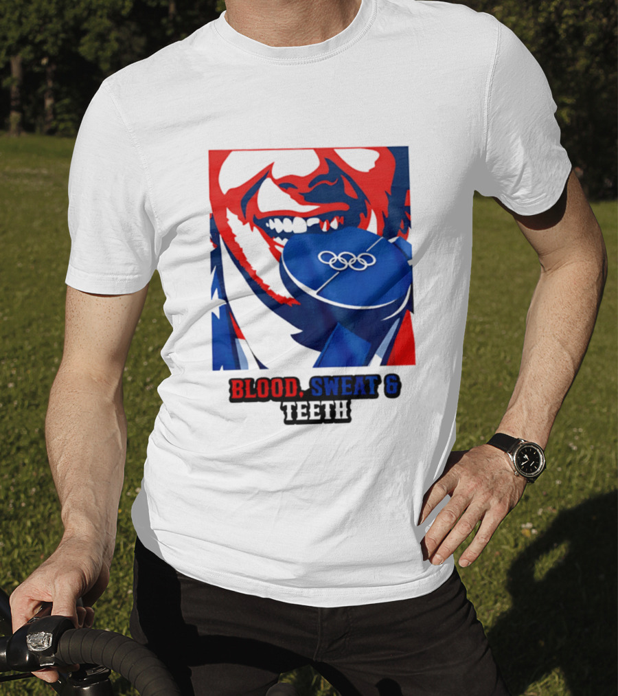 Blood Sweat Teeth Jack Hughes USA Olympic Hockey Gold Medal Champs T-Shirt