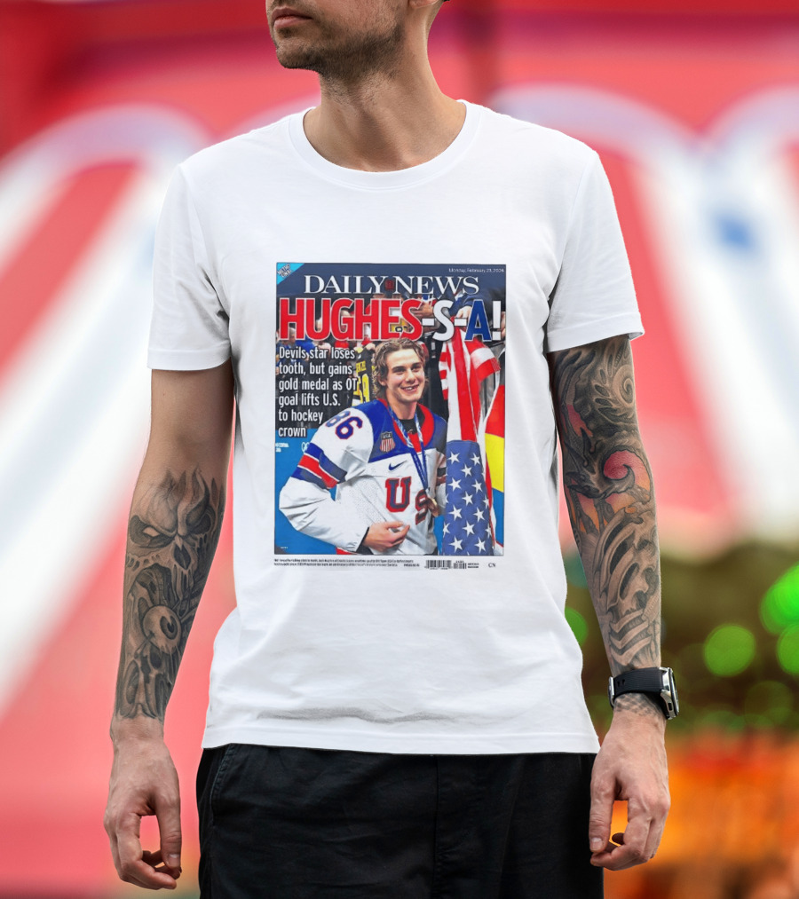 Daily News Jack Hughes S A Gold Medal US Hockey Devil Star T-Shirt