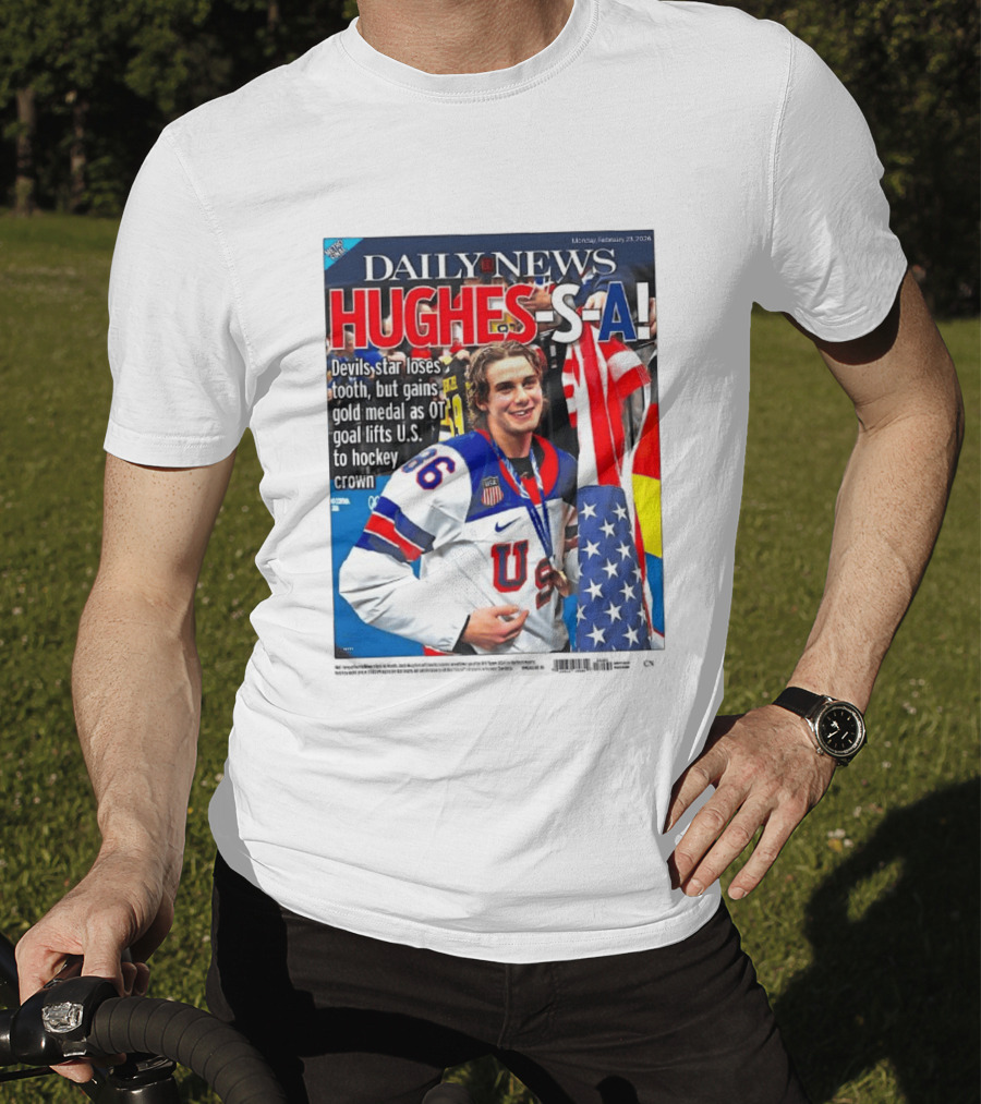 Daily News Jack Hughes S A Gold Medal US Hockey Devil Star T-Shirt