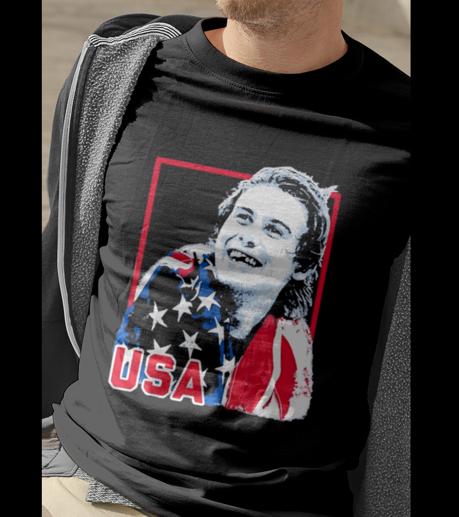 USA Flag Happy Athlete Red Frame American Pride T-Shirt