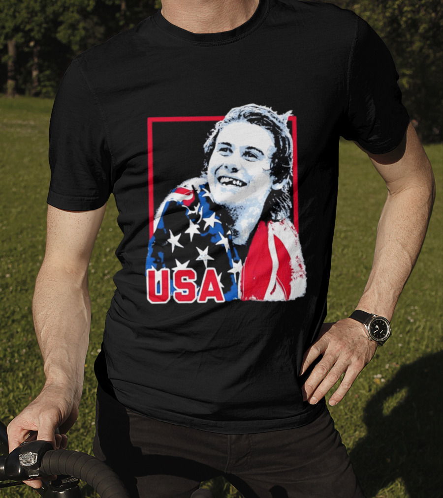 USA Flag Happy Athlete Red Frame American Pride T-Shirt