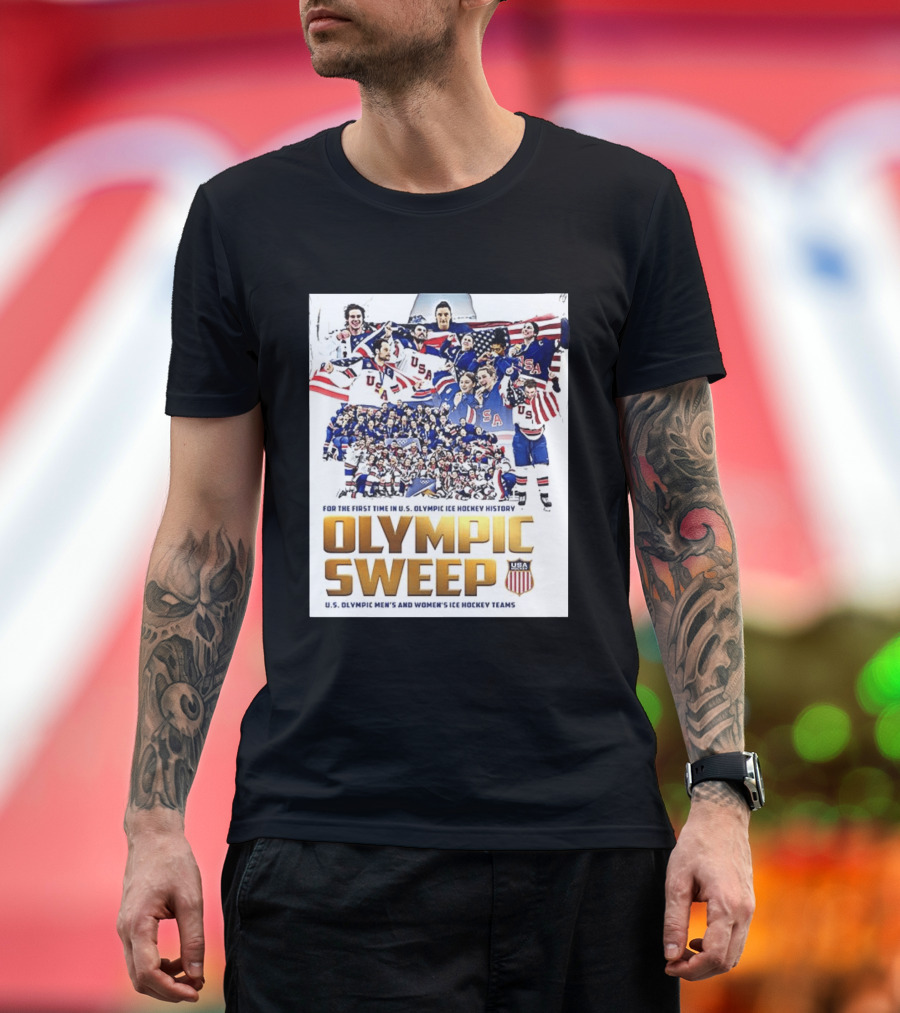 U.S. Olympic Ice Hockey History First Sweep Men's And Women's Teams T-Shirt