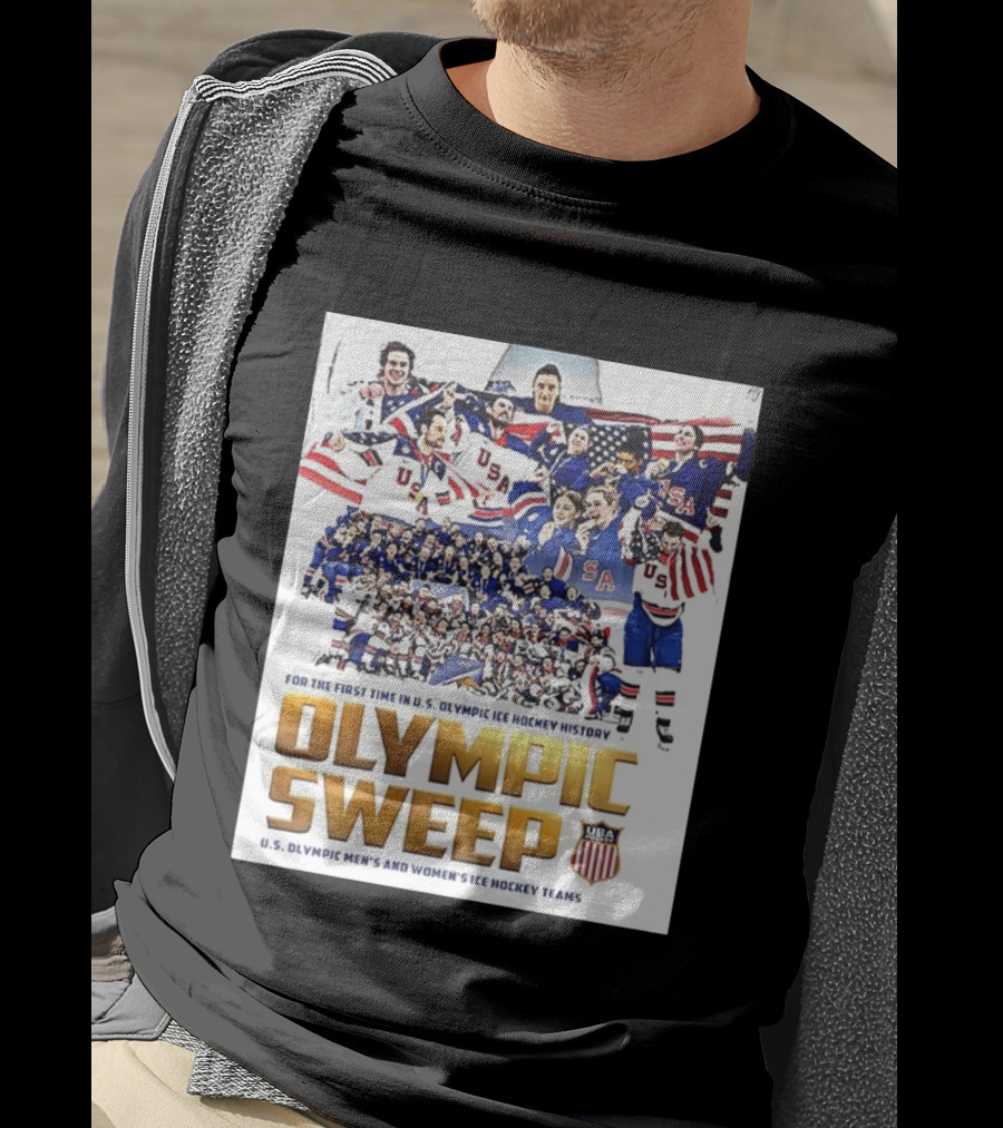 U.S. Olympic Ice Hockey History First Sweep Men's And Women's Teams T-Shirt