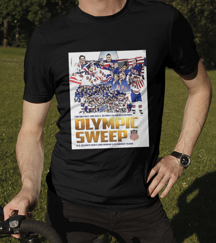 U.S. Olympic Ice Hockey History First Sweep Men's And Women's Teams T-Shirt