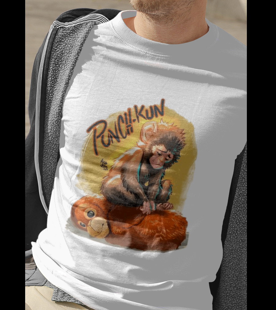 Punch Kun Sad Monkey Hugging Orange Figure T-Shirt