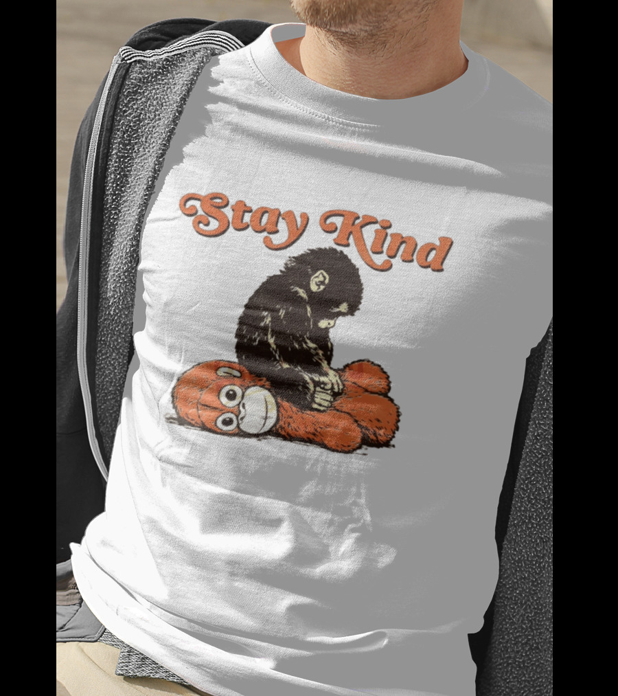 Stay Kind Punch Monkey Meme Compassionate Primate Hugging Plush T-Shirt