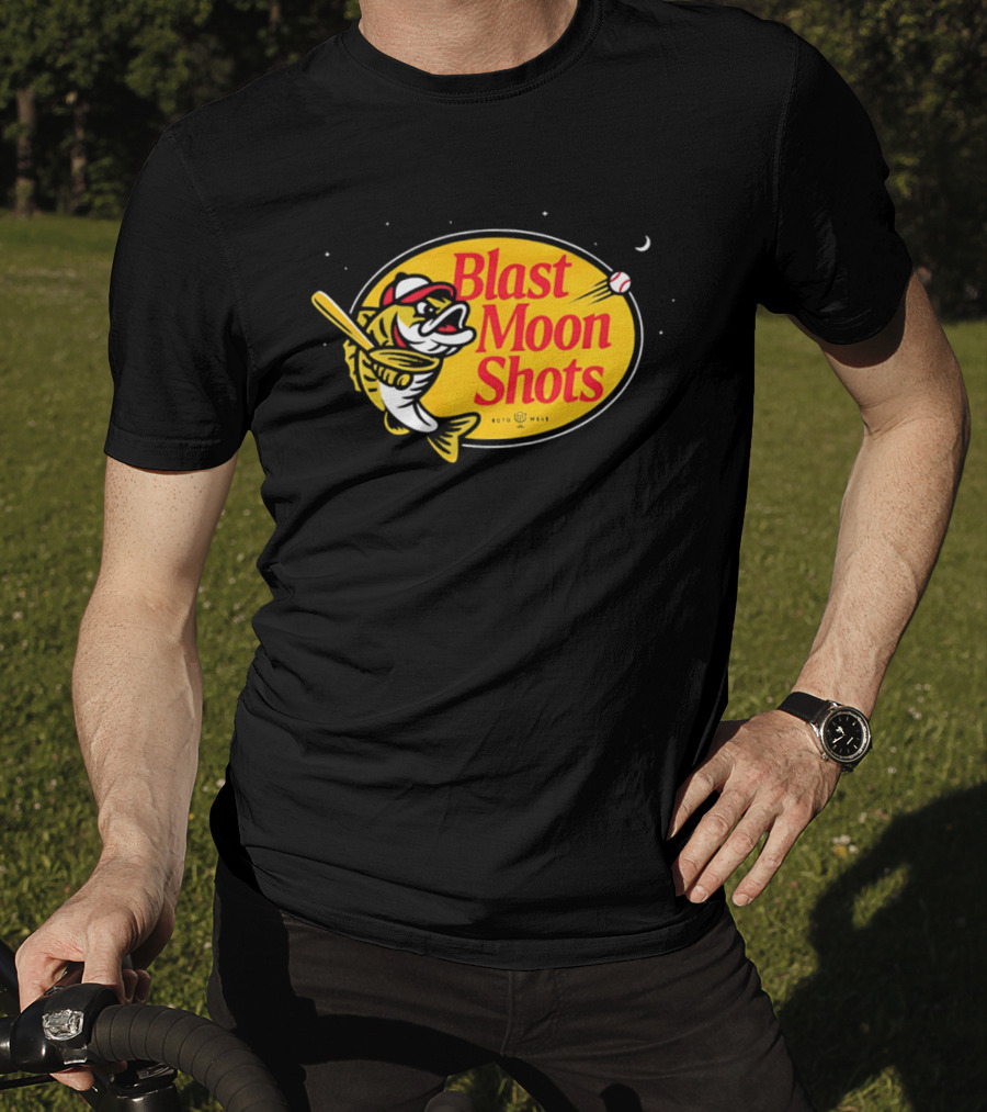 Blast Moon Shots Baseball Fish Swinging Bat T-Shirt