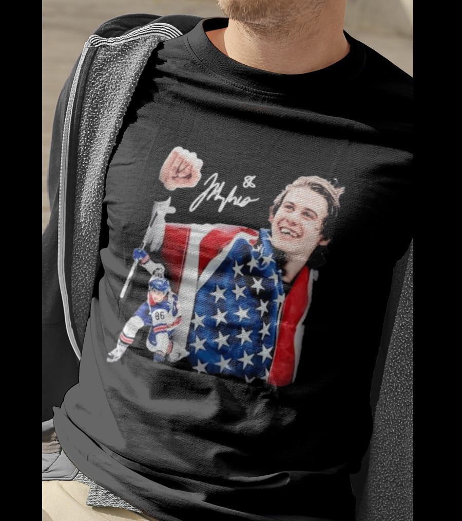 Jack Hughes USA Hockey Golden Goal Celebration T-Shirt