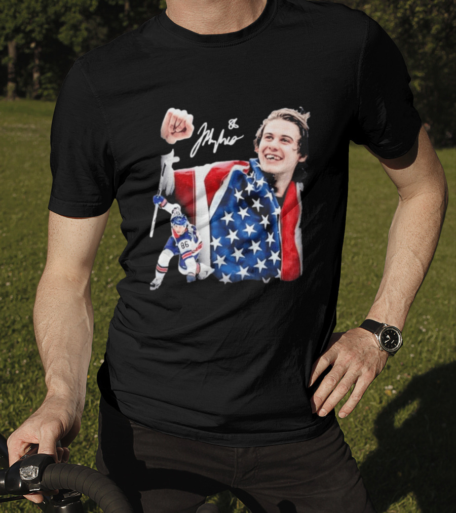 Jack Hughes USA Hockey Golden Goal Celebration T-Shirt