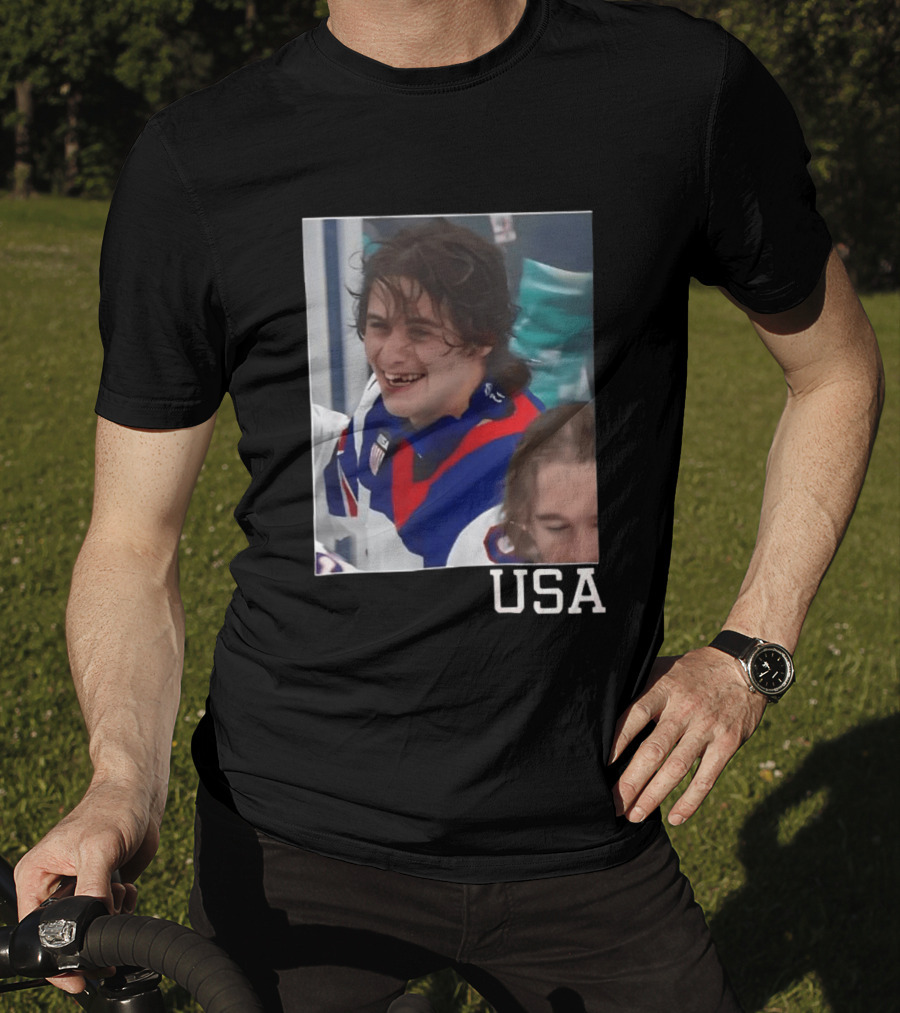 Jack Hughes 2026 Winter Olympic Team USA Smile Hockey T-Shirt