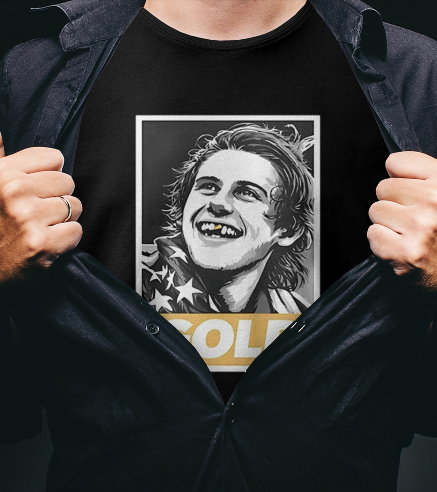Jack Hughes Team USA 2026 Gold Hockey Smile Iconic Victory Celebration T-Shirt