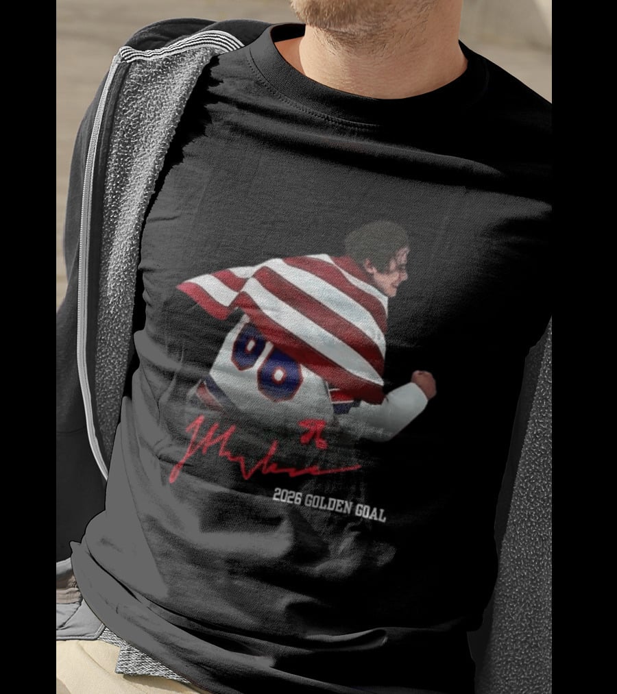 Jack Hughes Autographed Team USA Ice Hockey 2026 GoldenGoal Flag Celebration T-Shirt
