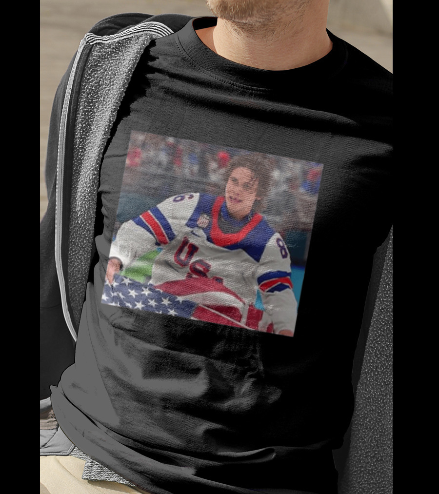 USA Hockey Jack Hughes Team 86 American Flag T-Shirt