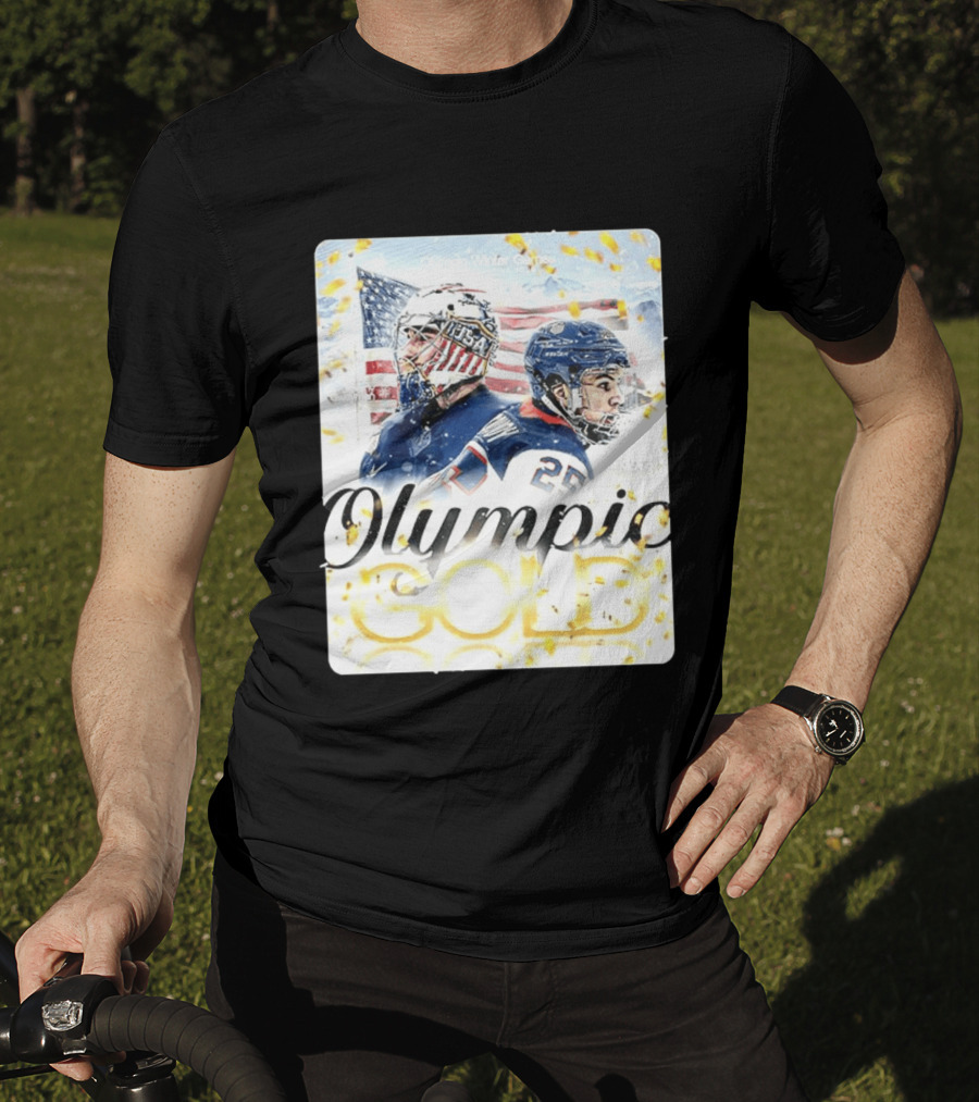 Olympic Winter Games USA Jeremy Swayman Charlie McAvoy Olympic Gold T-Shirt