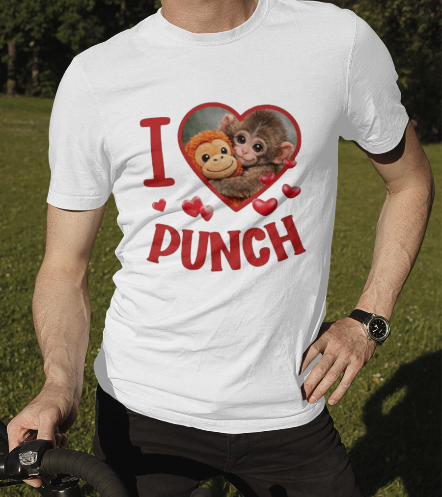 I Love Punch Heart Cute Monkey Hugging Furry Friend T-Shirt