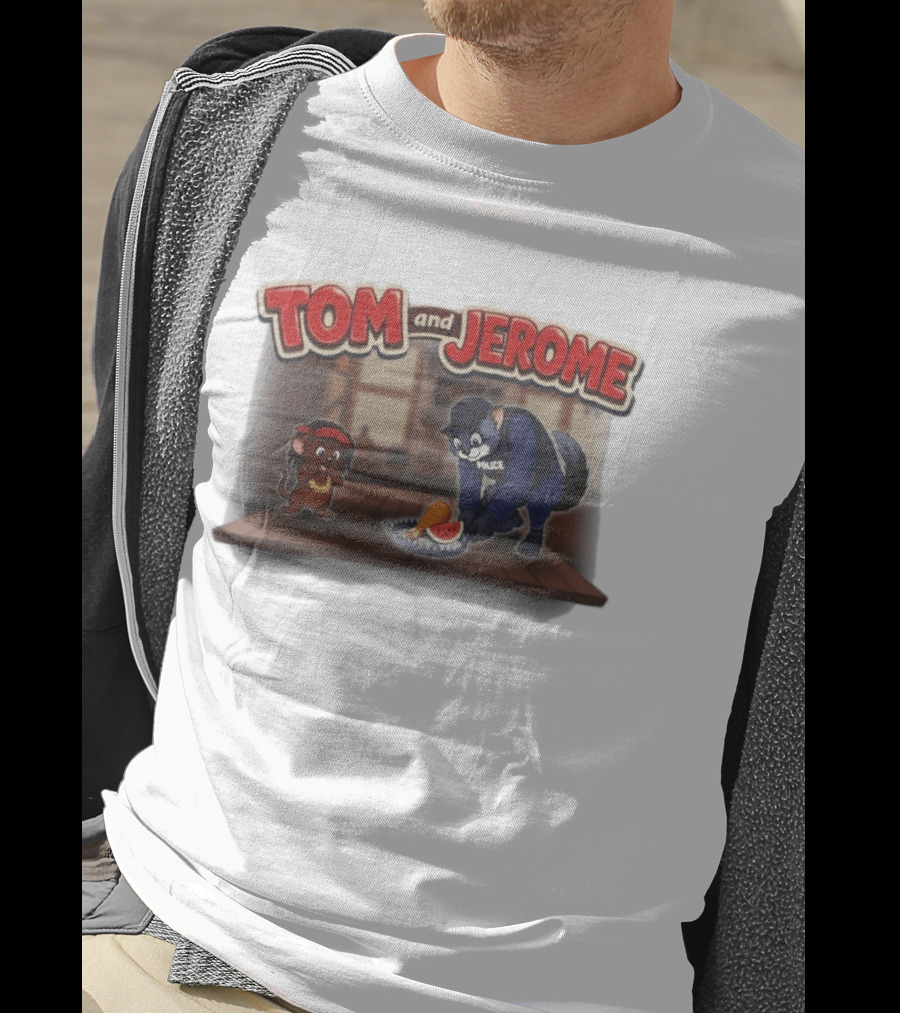 Tom And Jerome Police Cat Serving Chicken And Watermelon T-Shirt