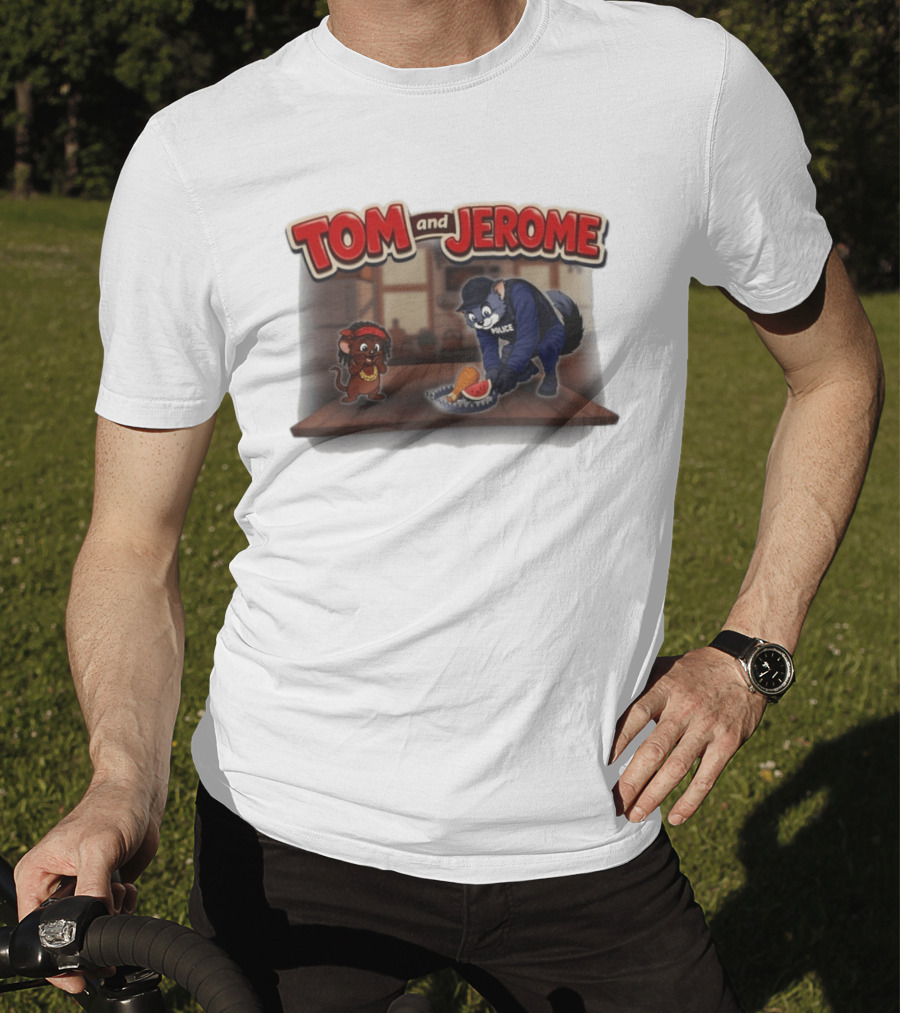 Tom And Jerome Police Cat Serving Chicken And Watermelon T-Shirt