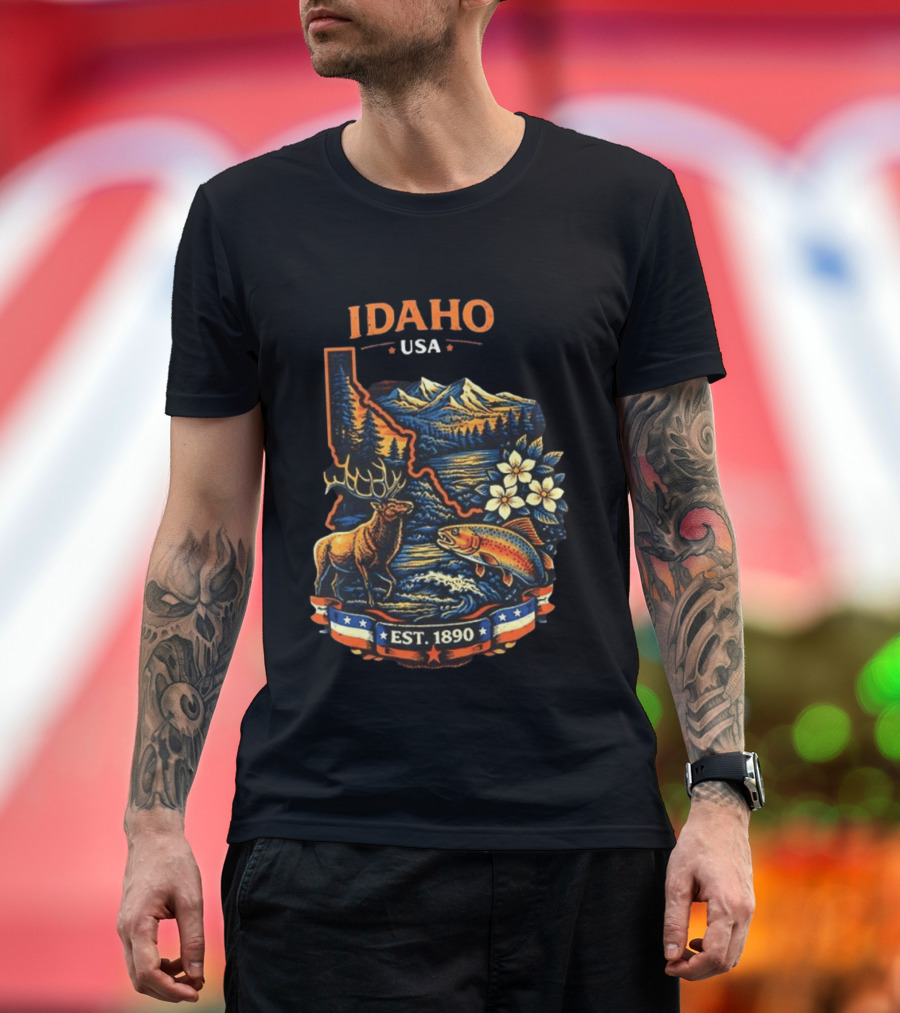 Idaho USA Est 1890 Wilderness Elk Trout Mountains T-Shirt