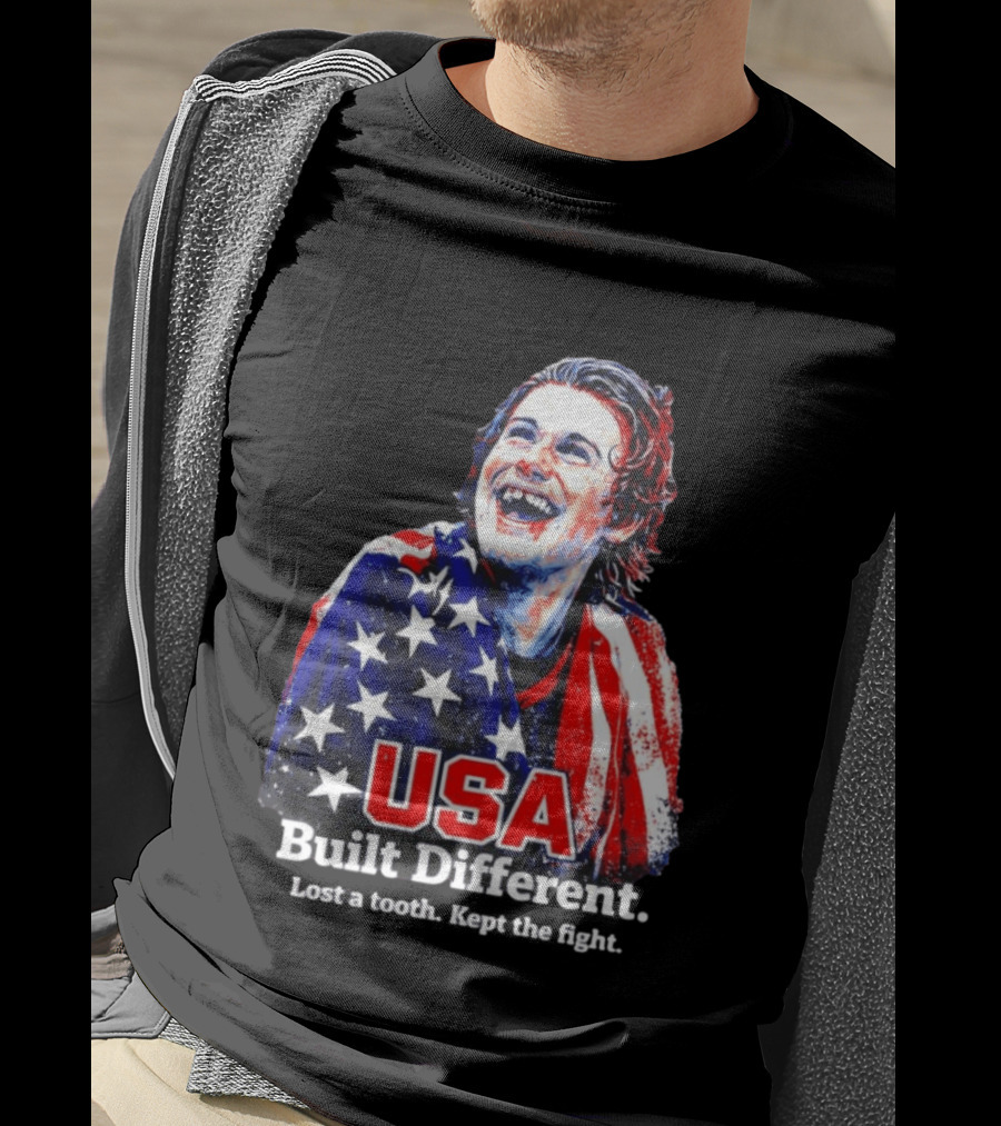 USA Gold Hockey Jack Hughes Built Different Lost A Tooth Kept The Fight T-Shirt
