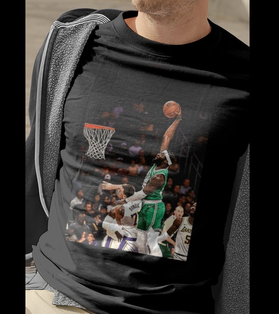 Boston Celtics Neemias Queta Dunking Against Lakers NBA Action T-Shirt