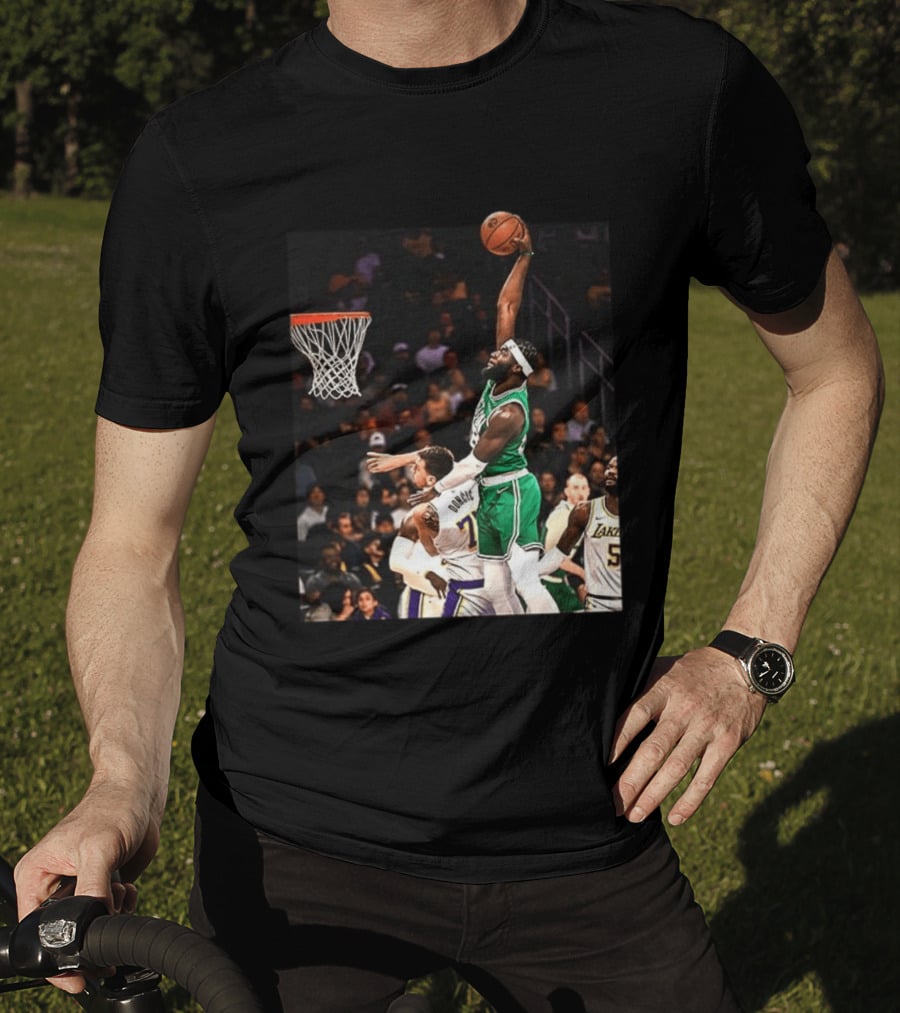 Boston Celtics Neemias Queta Dunking Against Lakers NBA Action T-Shirt