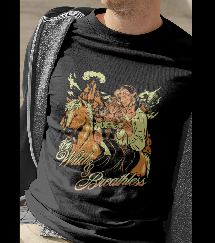 Wild And Breathless Adventure Retro Style Horseback Scene T-Shirt