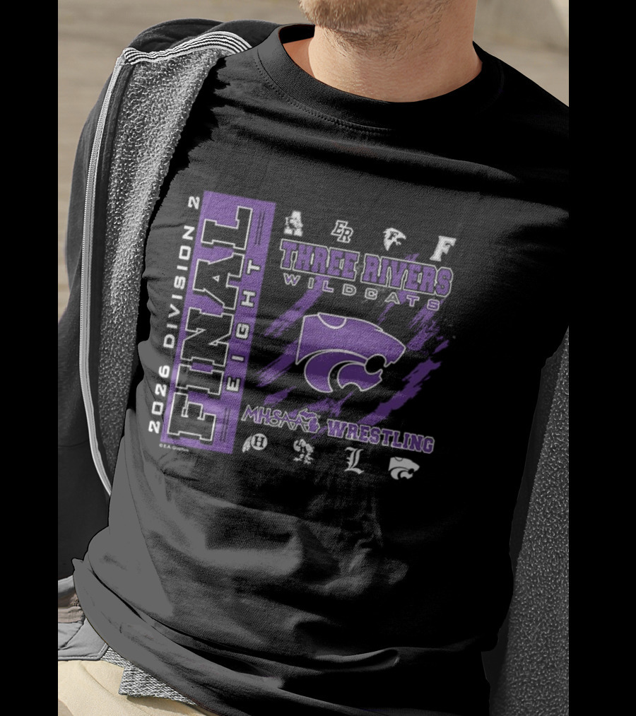 Three Rivers Wildcats 2026 Final Eight MHSAA Wrestling Division 2 T-Shirt
