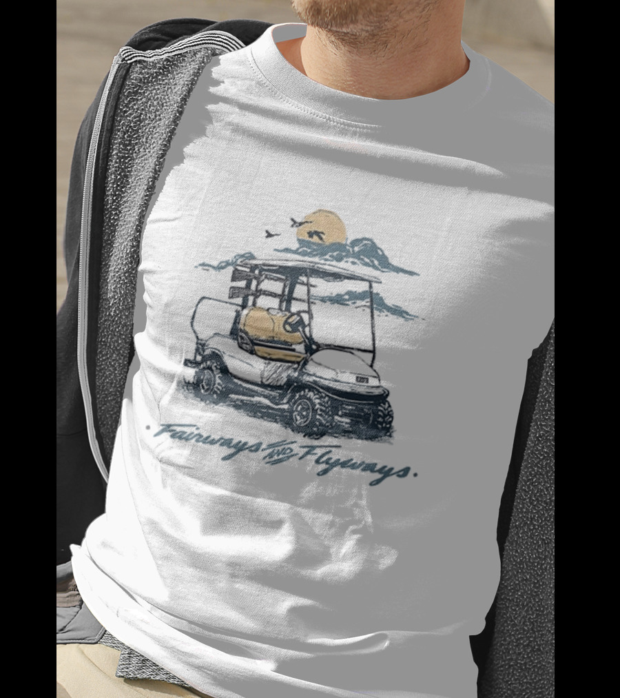 Fairways And Flyways Golf Cart Moonlit Clouds Birds T-Shirt