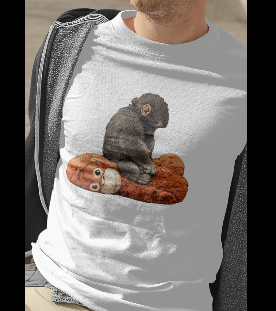 Punch Kun Protect Baby Monkey Comfort Plush Hugging Companion T-Shirt