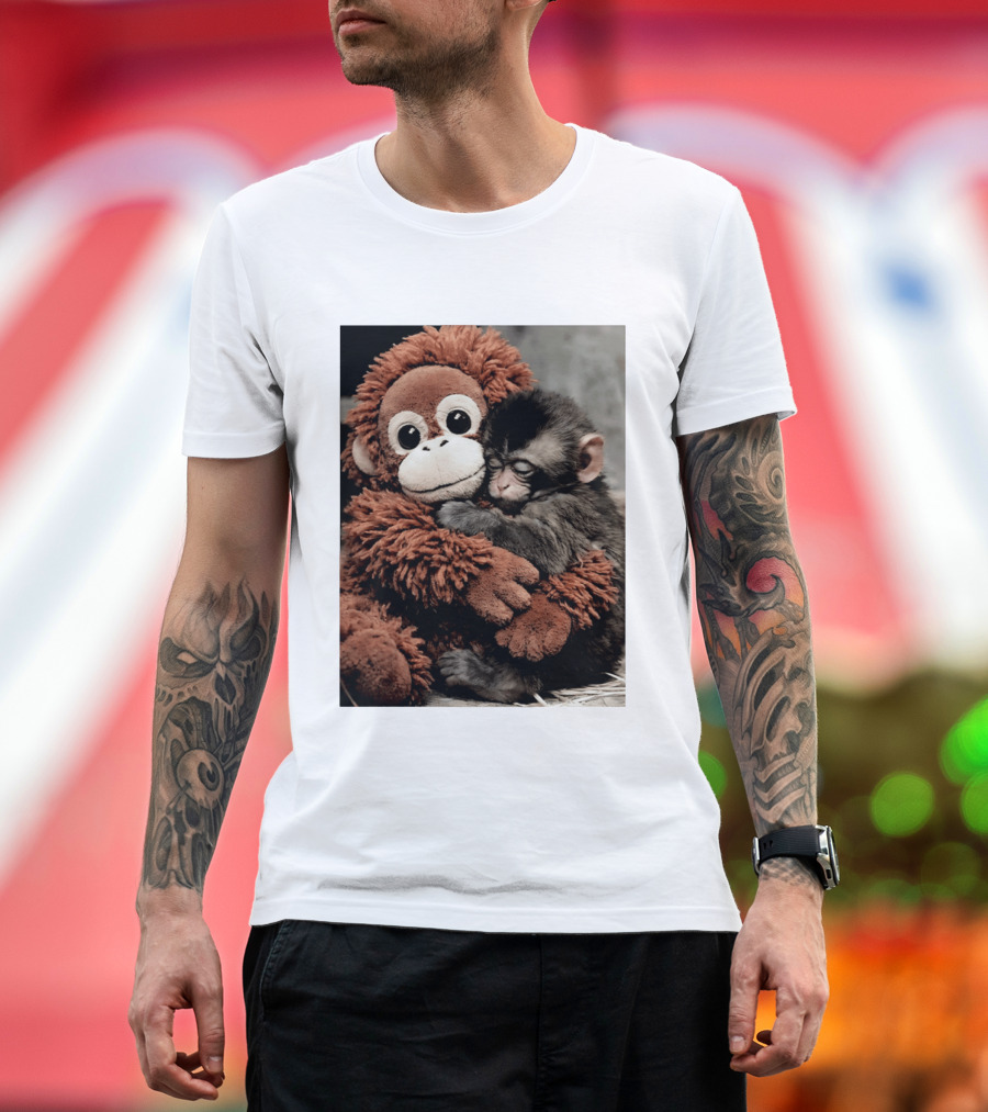 Punch Kun Cuddly Punch Monkey Hugging Plush Toy T-Shirt