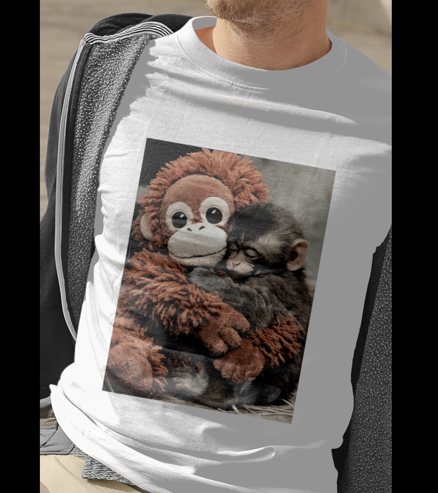 Punch Kun Cuddly Punch Monkey Hugging Plush Toy T-Shirt