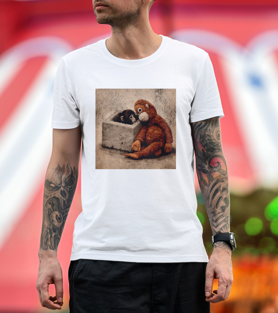 Punch Kun Punch The Monkey Cuddling Plush Toy Block Scene T-Shirt