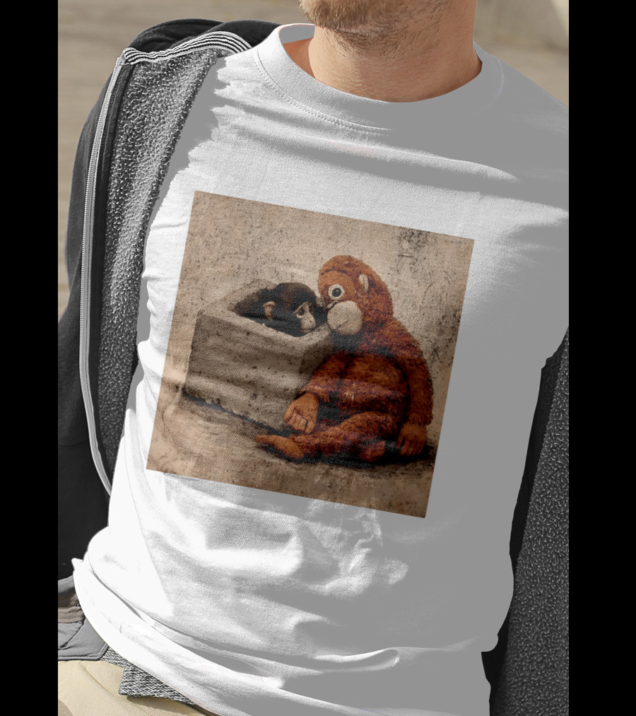 Punch Kun Punch The Monkey Cuddling Plush Toy Block Scene T-Shirt