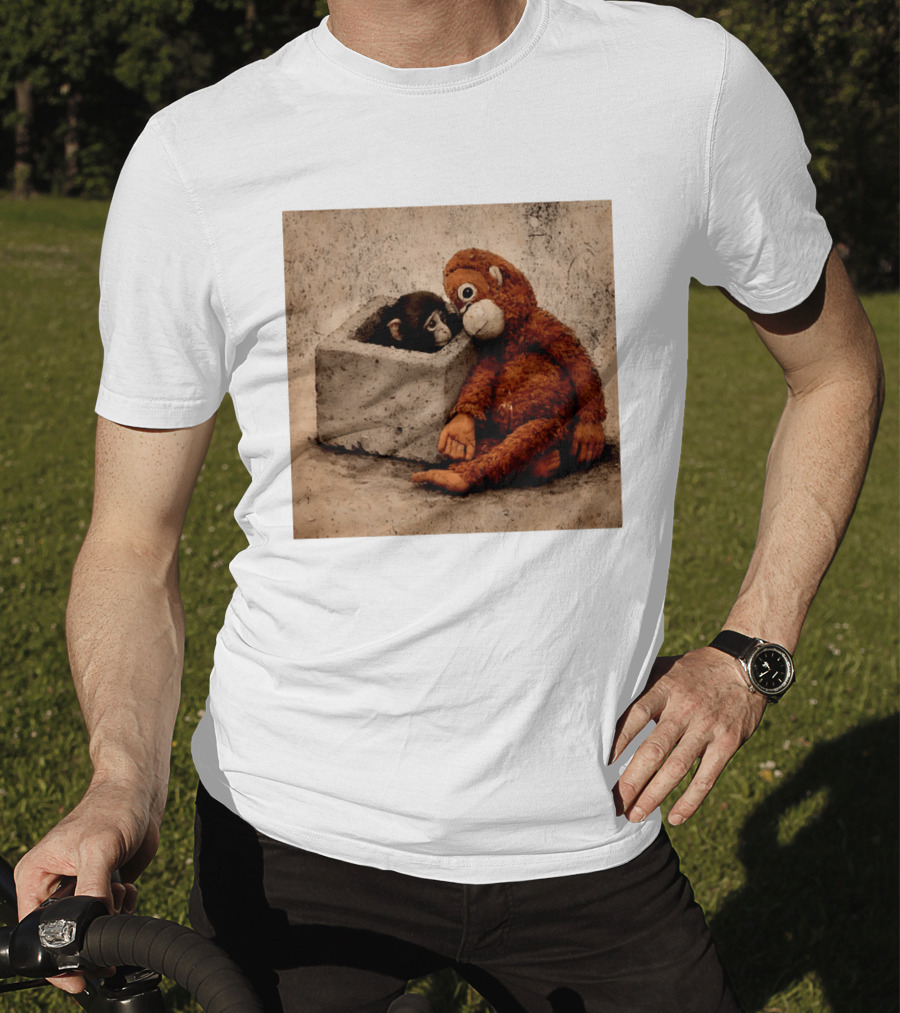 Punch Kun Punch The Monkey Cuddling Plush Toy Block Scene T-Shirt