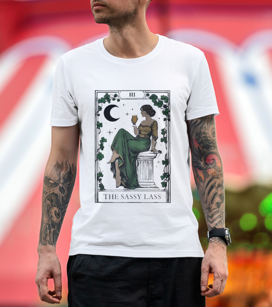 St Patrick's Day The Sassy Lass Tarot Card III Moon Clover T-Shirt