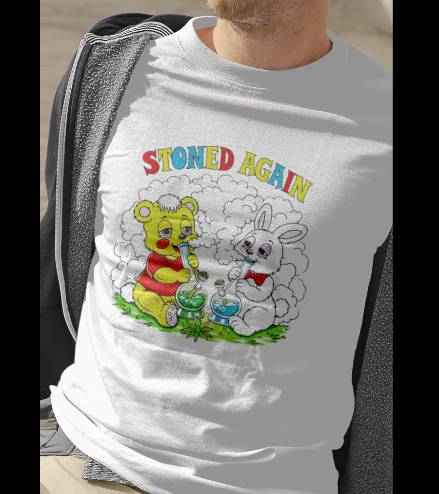 Stoned Again Bears And Rabbits Smoking Weeds T-Shirt