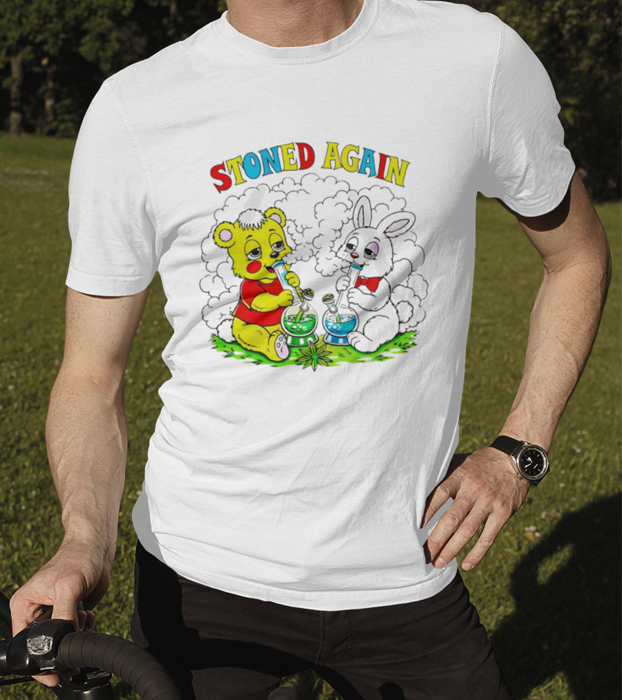Stoned Again Bears And Rabbits Smoking Weeds T-Shirt