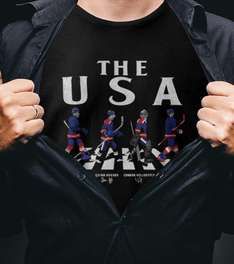 THE USA Hockey Matthew Tkachuk Quinn Hughes Connor Hellebuyck Jack Hughes Abbey Road 2026 T-Shirt