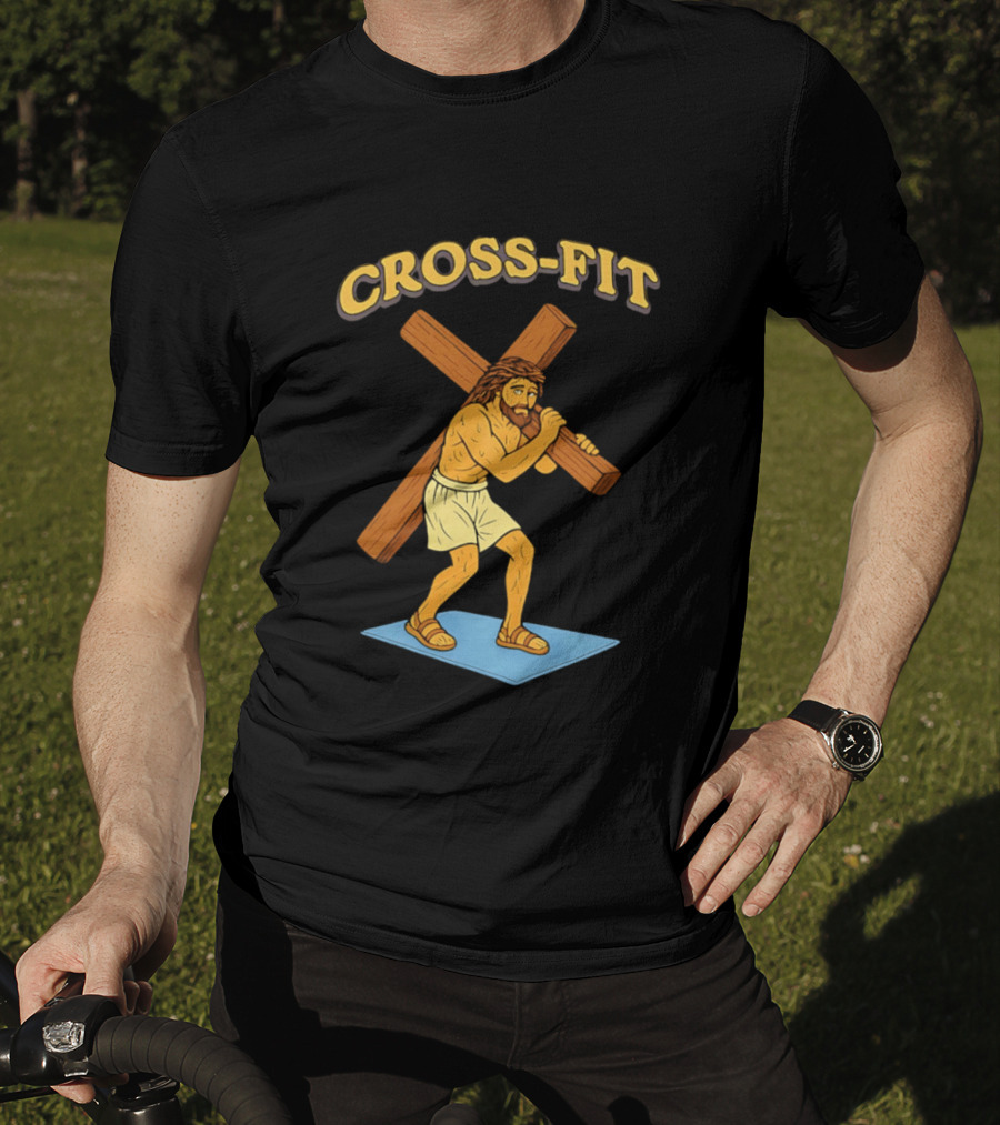 Cross Fit Jesus Cartoon Carrying Cross T-Shirt