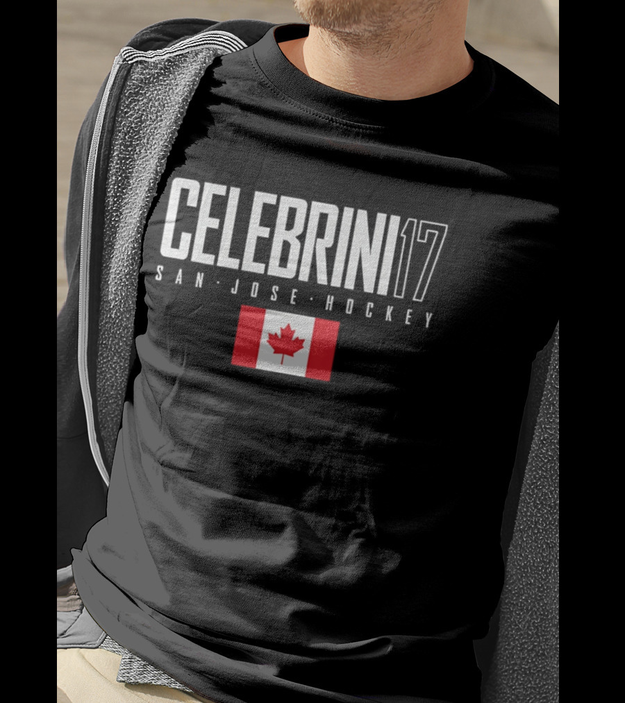 San Jose Hockey Celebrini 17 Canada Flag T-Shirt