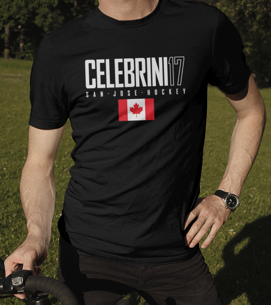 San Jose Hockey Celebrini 17 Canada Flag T-Shirt
