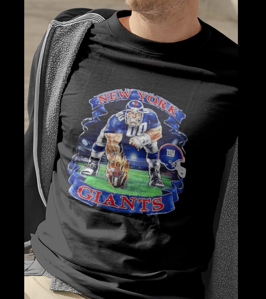 New York Giants Football Flame Helmet Player Action T-Shirt