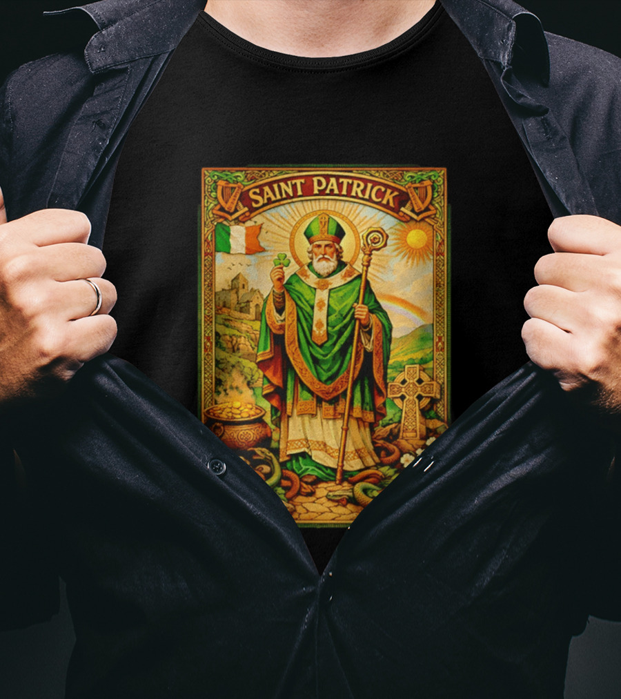 Saint Patrick Ireland Shamrock Cross Snakes Harp Flag T-Shirt