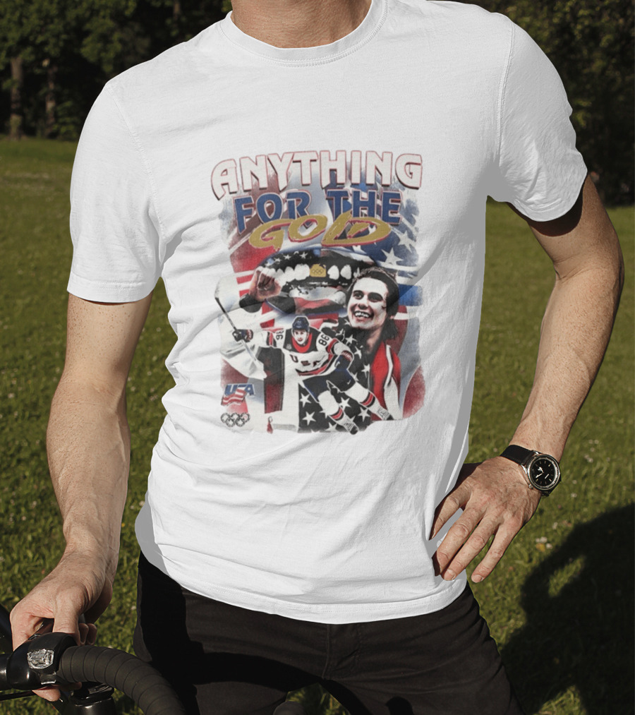 Anything For The Gold Usa Hockey American Flag Jack Hughes T-Shirt