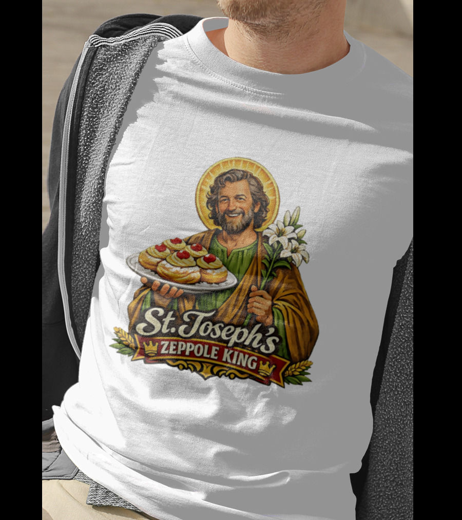 St Joseph's Zeppole King Saint Holding Tray With Flowers T-Shirt