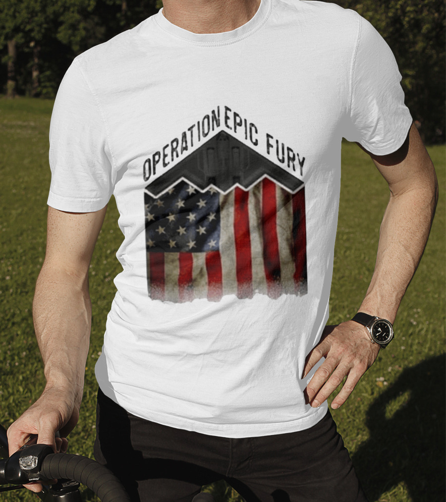 Operation Epic Fury USA American Flag Military Stealth Bomber T-Shirt